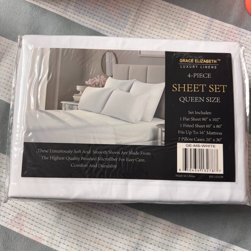 Grace Elizabeth Luxury Linens 4-Piece Queen Sheet Set, fits 16" mattress